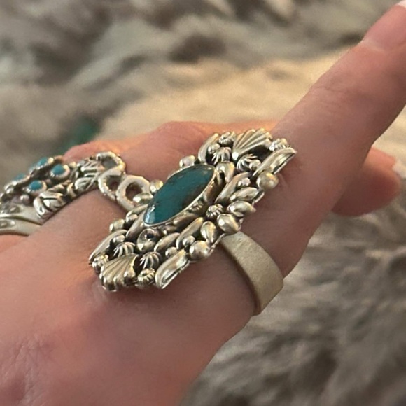 Turquoise southwestern sterling silver adjustable ring - Picture 8 of 9
